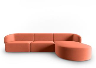 Micadoni Modulares Ecksofa Shane 4-Sitzer Rechts Samtstoff Koralle