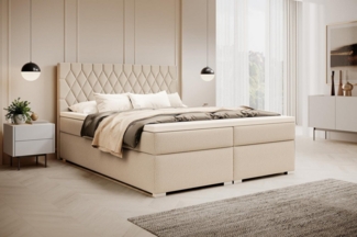 Compleo Boxspringbett mit abgerundetes Kopfteil, Designerbett, Luxusbett mit Bettkasten