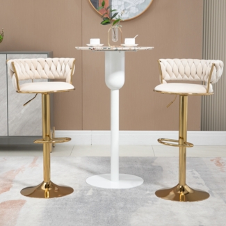 LVHOM Barhocker 2er Set, goldene Stuhlbeine, moderne Samt-Hochstuhl/Barstühle, mit runden Rückenlehne & Fußstütze, 360° drehbar, Höhenverstellbar