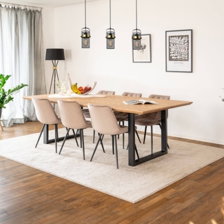 HOME DELUXE Essgruppe Eckig AVENCIA inkl. U-Fuß - 240 x 120 cm Fishbone Oak 6 Stühle Hellbraun