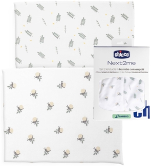 Chicco Bambusfaser-Bettwäsche-Set, 1 Oberlaken und 1 Leintücher mit Ecken, kompatibel mit Matratzen 58x110 cm, kompatibel mit Next2Me Forever Wiege, Fantasie mit Blättern und Schnecken
