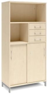 Büroschrank DNA 800x1660 mm Birke/Schwarz Schiebetür- und Schubladenmodul 4A4/2A4