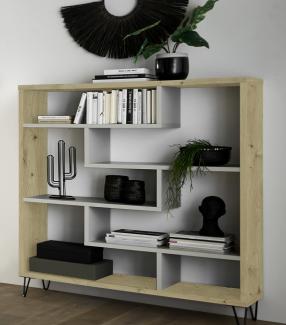 Raumteiler TETRIX Regal ca. 130 x 134 x 40 cm in Asteiche Nb. / Kreidegrau matt Lack