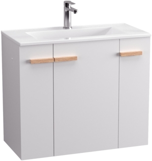 BADEDU HIERA Waschbecken mit Unterschrank 80 cm breit, Weiß, Waschbecken Keramik Weiß