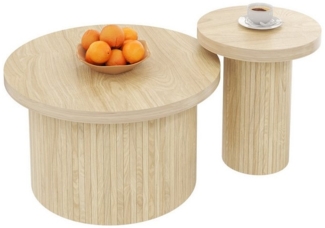 OKWISH Couchtisch Set Scandi (Wohnzimmertisch, Beistelltisch, 2-St, doppelter runder Tisch), mit Naturholzlatten