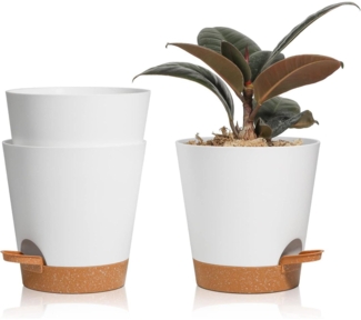 T4U 14cm Blumentopf mit Selbstbewässerung 3er-Set Weiß für Innen Balkongärten
