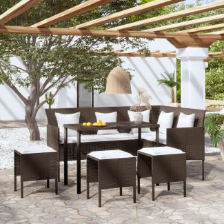 vidaXL 5-tlg. Sofagarnitur in L-Form mit Kissen Poly Rattan Braun 318580