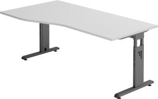 bümö höhenverstellbarer Schreibtisch O-Serie 180x100 cm in grau, Gestell in Graphit - großer PC Tisch für's Büro manuell höhenverstellbar, Computertisch verstellbar, OS-18-5-G