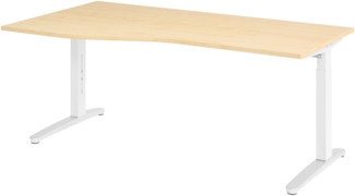 bümö Schreibtisch höhenverstellbar 180x100 cm in Ahorn, Metallgestell in weiß/alu - Bürotisch groß, höhenverstellbarer Büroschreibtisch, Computertisch & PC Tisch Büro, X18-3-WC