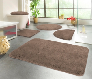 KiNZLER Badematte Chaozhou, Höhe 20 mm, rutschhemmend beschichtet, fußbodenheizungsgeeignet, Polyester, halbrund, 2er-Set halbrund 50x80 cm / rechteckig 60x100 cm, Badteppich, Uni Farben, weich, als rechteckig, rund & Set erhältlich