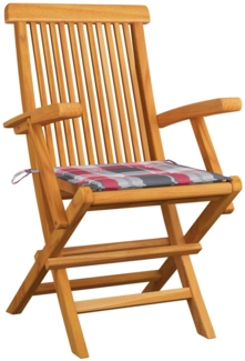 vidaXL Gartenstühle Rote Karomuster-Kissen 4 Stk. Massivholz Teak 3065630