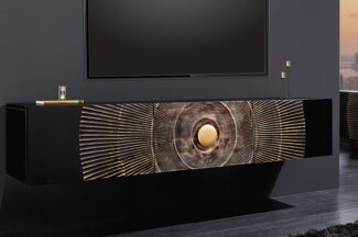 riess-ambiente Lowboard GOLDEN SUNSET 160cm schwarz / gold (Einzelartikel, 1 St), Massivholz · 3D Front · hängend · handmade · TV-Schrank · Design