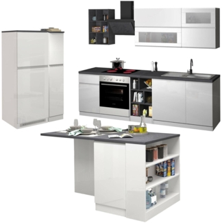 Dmora Vollständige Küche Balme, Set mit Speisekammer, Küchenzeile Schrank, Blockbausatz mit Insel und Kühlschrankträger, 100 % Made in Italy, glänzendes Weiß und Schiefer