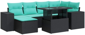 vidaXL 9-tlg. Garten-Sofagarnitur mit Kissen Schwarz Poly Rattan 3326828