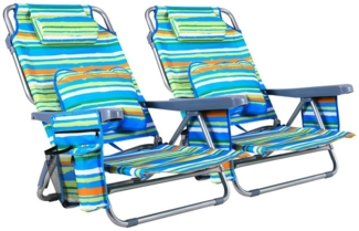 TLGREEN Klappstuhl Strandliegestuhl mit Rucksackfunktion,Strandstuhl,Campingstuhl, (5-fach verstellbare Rückenlehne, mit Armlehne Lendenkissen Kopfstütze Seitentaschen, 2 St), für Strand, Camping, Angeln, Garten