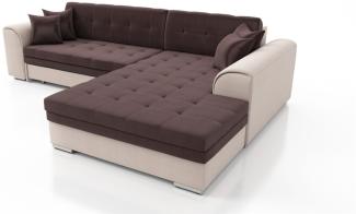 Couchgarnitur SARRA Beige-Schokolade mit Schlaffunktion Ottomane Rechts