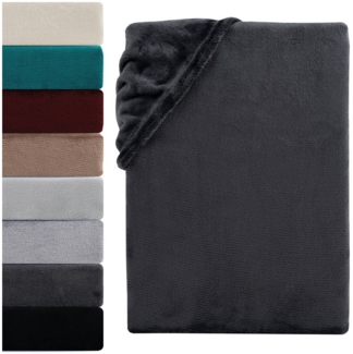 Visaggio Spannbettlaken Cashmere Touch Winter Spannbetttuch Super Soft Bettlaken, Nicki, Gummizug: rundum, Flauschig warmes Teddyplüsch, Einfarbig