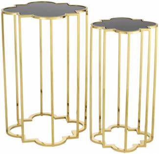 Casa Padrino Luxus Art Deco Designer Beistelltische 2er Set Gold mit schwarzem Glas - Designer Beistelltisch Möbel