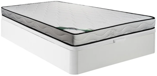 Vente-unique - Set aus Bettgestell mit Bettkasten + Schaumstoffmatratze - 160 x 200 cm - Bambusbezug - Stärke 15 cm - Weiß - KANANI von NATUREA