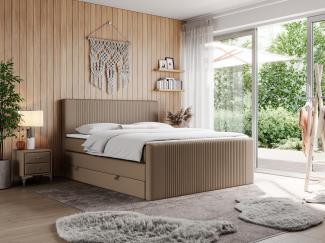 Boxspringbett KING DOREN, mit zwei Bettkästen und einer Multipocket-Matratze - 140x200 - Braun Kunstleder - H3