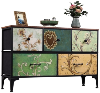 WLIVE Kommode Kommode mit Schubladen aus Stoff, Boho Vintage Schubladenschrank (Wohnzimmer & Flur, Holzoptik & Stoffschubladen, 5), dekorativer Aufbewahrungsschrank