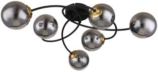 Deckenleuchte, Messing, Glas, rauch, schwarz, L 52 cm