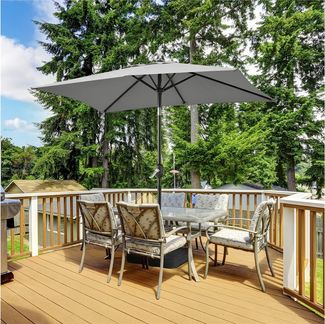 Yaheetech Sonnenschirm Rechteckiger Terrassenschirm mit Kurbel & 6 Metallstreben, LxB: 196,5x147 cm, Gartenschirm 196,5 cm L × 147 cm B × 227 cm H