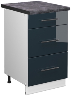 Küchenunterschrank Fame-Line Dunkelblau Hochglanz 50 cm , AP Anthrazit Vicco