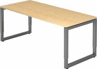 bümö höhenverstellbarer Schreibtisch R-Serie 180x80 cm in Ahorn, Gestell in Graphit - großer PC Tisch für's Büro manuell höhenverstellbar, Computertisch verstellbar, RS-19-3-G