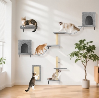nobleza Kratzsäule Kletterwand Katzen 6 Set, Hängebrücke & festem Kratzbrett