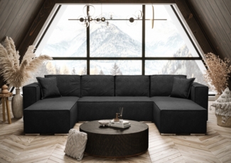 AX LIVING Ecksofa Schwarz mit Schlaffunktion U-Form Vinoria 327 cm
