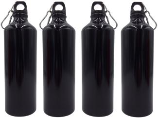 4x Alu Trinkflasche 1Liter schwarz glänzend Karabiner Wasserflasche Sportflasche