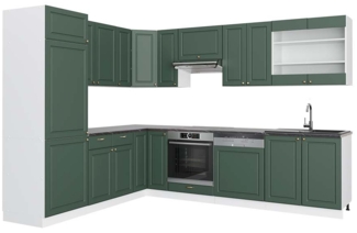 Eckküche Fame-Line Grün-Gold Landhaus/Weiß 287 x 60 cm , AP Anthrazit Vicco