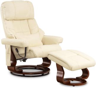 M MCombo Massagesessel mit Hocker, 360° drehbarer Relaxsessel mit Liegefunktion, moderner TV-Sessel Fernsehsessel mit Seitentasche für Wohnzimmer, Kunstleder, 9068 (Creme)