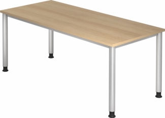 bümö höhenverstellbarer Schreibtisch H-Serie 180x80 cm in Eiche, Gestell in Silber - großer PC Tisch für's Büro manuell höhenverstellbar, Computertisch verstellbar, HS-19-E