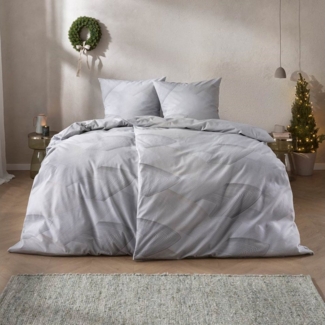 Estella Samt + Seide Flanell Bettwäsche 135x200 Bolzano silber Blätter 5474-820