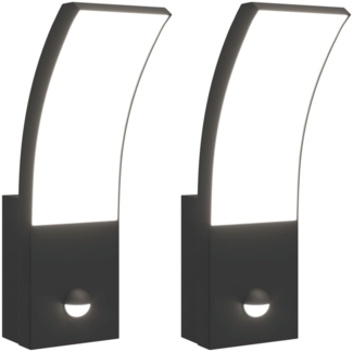 vidaXL LED-Außenwandleuchten mit Sensor 2 Stk. Schwarz Aludruckguss 4006263