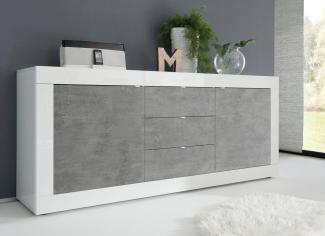 Sideboard 'BASIC', weiß Hochglanz, lack, Beton, 210 cm