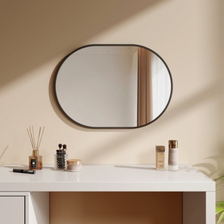 EMKE Spiegel Oval Schwarz gebürstet rahmen Horizontal & Vertikal Monatge, 4 Größen Robuster Einbau Dekorspiegel