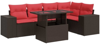 vidaXL 6-tlg. Garten-Sofagarnitur mit Kissen Braun Poly Rattan Akazie 3326805