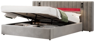 HAUSS SPOLE Polsterbett 180x200 cm mit USB Anschluss, LED-Beleuchtung, Nachttischlampe, grau (Doppelbett,Stauraumbett,Funktionbett mit Stauraum, 1-tlg, 180x200 cm, ohne Matratze), mit USB-Anschluss,LED-Beleuchtung und Nachttischlampe