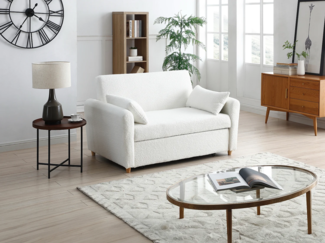Vente-unique - Sofa 2-Sitzer mit Schlaffunktion - Bouclé-Stoff - Weiß - AYLA