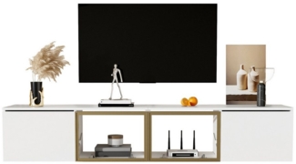 HAUSS SPOLE Lowboard 170cm Steh- und Wandmontage, 4 Türen (2 Glastüren) für Wohnzimmer Weiß (TV-Schrank,Fernsehtisch,TV-Board,TV-Ständer, 1 St, 4 Türen (2 Glastüren), Kann aufgehängt oder stehend aufgestellt werden