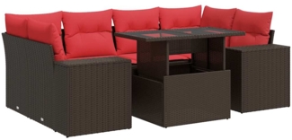 vidaXL 7-tlg. Garten-Sofagarnitur mit Kissen Braun Poly Rattan Akazie 3326755
