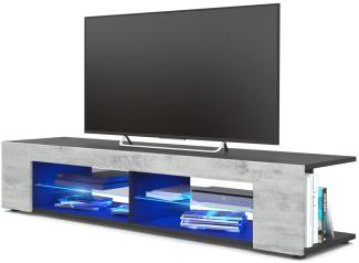 Vladon Lowboard Movie, TV-Kommode mit 4 offenen Fächern und Zierleisten, Schwarz matt/Beton Oxid-Optik, inkl. LED-Beleuchtung blau (134 x 29 x 39 cm)