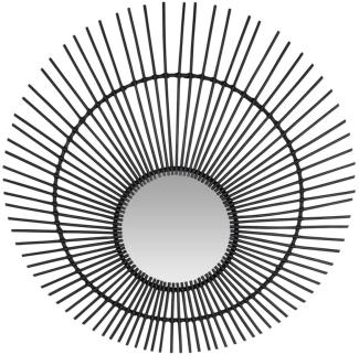 Casa Padrino Designer Rattan Spiegel Schwarz Ø 120 cm - Wandspiegel im Sonnen Design