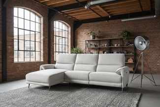KAWOLA Sofa ADRIANA Ecksofa mit Relaxfunktion Stoff hellgrau Longchair links 99 x 163 x 280 cm