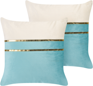 Kissen 2er Set Ohne Muster ALLIUM Samtstoff 45 x 45 cm Blau