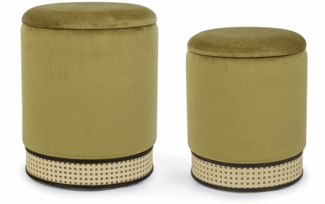 Pouf Milena 2er-Set mit Samt-Optik, Olive, 32 x 32 x 40 / 36 x 36 x 44 cm