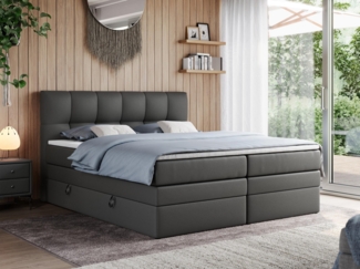 Boxspringbett mit Doppelmatratze - ALVIN-KING Dunkelgrau 120x200 cm Kunstleder Mittelfest (H3)